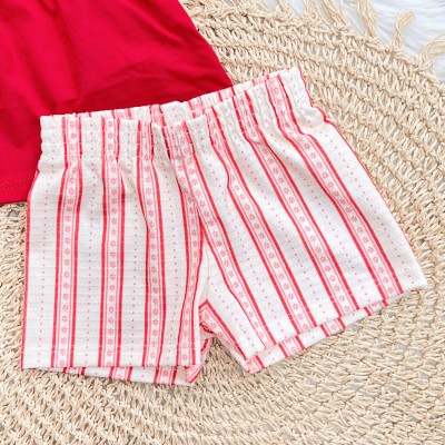  Conj. Regatinha com Pompons e Short Florzinhas - Vermelho